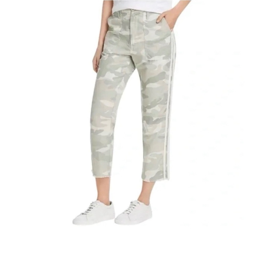 MOTHER The Shaker Crop Fray Camo Stripe Jeans Size 24 High Rise Ankle Raw Hem
